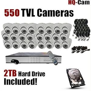 HQ-Cam® 24CH H.264 Real-time Network Security Surveillance DVR Recording System With 24x 550 TV Lines Sony CCD Night Vision Outdoor Weatherproof Dome Cameras Included 2TB HDD,Power Supply and Cable