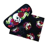 Skull Tattoo Art Reading Eye Glasses Case & Lens Cloth