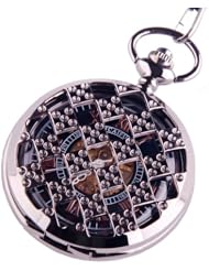 Black Skeleton Pocket Watch Steampunk Mechanical Movement Hand Wind Half Hunter Black Dial with Bronze Roman Numerals PW-71