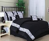 7 Pieces White and Black Zebra Faux Comforter Set Bed-in-a-bag Queen Size B ....