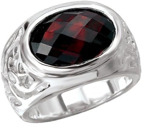 Sterling Chic Collection Bezel Set Oval Garnet Silver Ring, Size 6