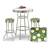 IMAGE OF Chrome Bar Table & 2 Chrome Golf Fabric Seat Barstools