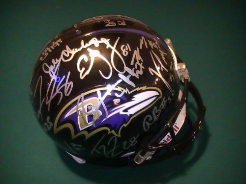 2010 BALTIMORE RAVENS AUTOGRAPHED SIGNED TEAM FULL SIZE HELMET RAY LEWIS ED REED JOE FLACCO COA AND TAMPER PROOF HOLOGRAM
