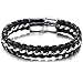 Men's Magnetic Buckle Stainless Steel Genuine Leather Rope Bracelet Braided Cuff Bangle Silver Black