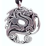 Silver-tone Pewter Beowulfs Dragon Pendant Gothic Jewelry Fantasy Necklace Gift for Him Her