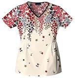 Cherokee Border Print V-neck Scrub Tops-Assorted