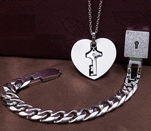 Love trees A Couple Jewelry Sets Stainless Steel Love Heart Lock Bracelets Bangles Key Pendant Necklace Couples