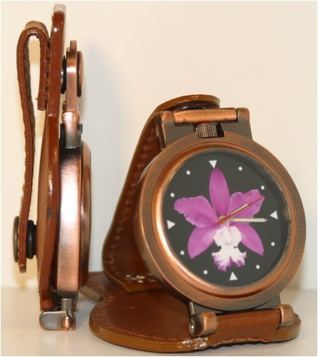 Images By ChrisC Watches, Purple/White Laeliocattleya Orchid - Brown Leather/Bronze Finish Convertible Belt - Loop Watch, Womens Watches, Womens Images By ChrisC Watches