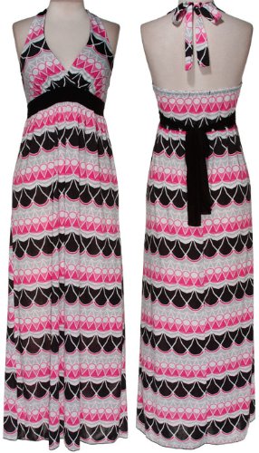LA BELLE Stretch Halter Geometric Print Maxi Dress