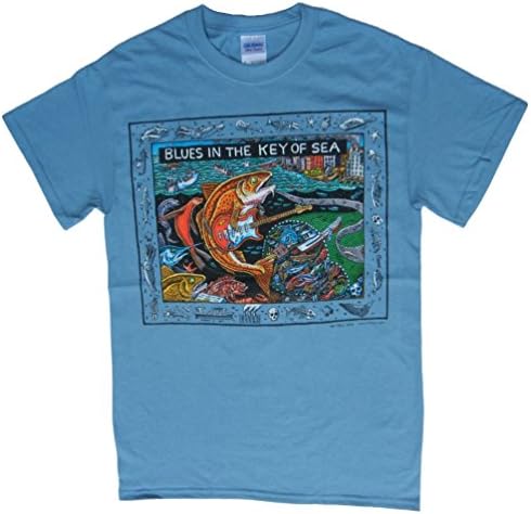 Ray Troll Men's Blues in the Key of Sea T-Shirt Small Stone Blue