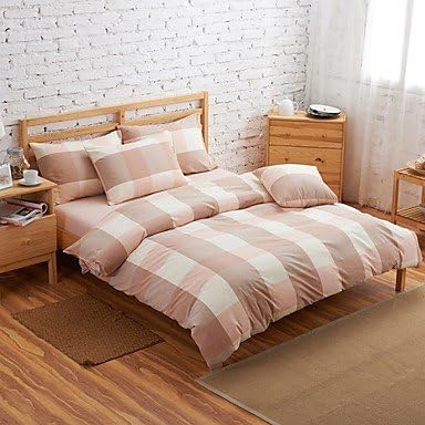 naluo Set Of 4 Muji Style 100% Cotton Pink Large Lattice Duvet Covers