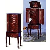 Queen Anne Style Cherry Finish Jewelry Armoire w/Many Storage Space