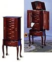 Queen Anne Style Jewelry Armoire in Mahogany Wood Finish with Eight Deluxe Drawers, Two Side Doors, and Mirror
