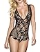 N NORA TWIPS Women Sexy One Piece Lingerie Lace Babydoll Bodysuit Nightwear (Black-2, Medium)