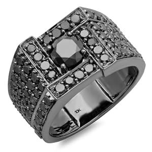 4.50 Carat (ctw) 10k White Gold Round Black Diamond Mens Ring (Size 10)