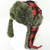 BUFFALO PLAID FAUX FUR PILOT TRAPPER TROOPER HAT RED MEDIUM LARGE