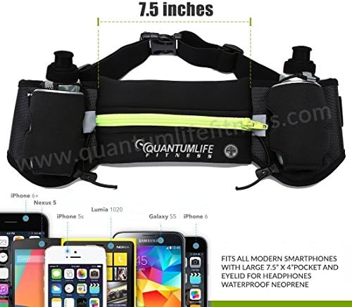 Hydration Running Belt, 2 FREE Water Bottles (6Oz}, Hi-Vis Reflective Gear, Adjustable Waist Pack, Running Waist Belt, Phone Holder, Hydration Bottles are BPA Free. Adjustable sizing to fit most sizes