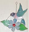 Blue Hummingbird Stained Glass Suncatcher with Shepherds Hook