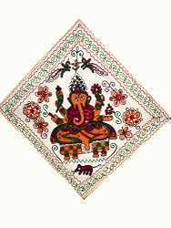 India Ganesha Tapestry Wall Hanging Handmade Embroidered