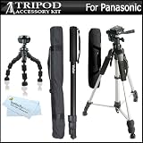 Triple Tripod Accessory Bundle Kit For Panasonic Lumix DMC-ZS15, DMC-ZS20, DMC-FH8, DMC-FH6, DMC-FH4, DMC-TS20, DMC-S2, DMC-S5, DMC-SZ1, DMC-SZ7, DMC-TS4 Camera Includes 57 Inch Pro Tripod w/ Case + 67 Inch Monopod w/ Case + 7 Gripster Flexible Tripod