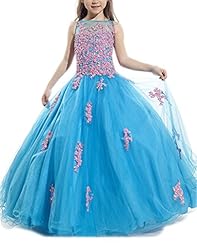 Girls Organza Applique Lace Halter Flower-Girl Dress/Pageant Dress 