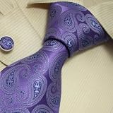 S3019 NEW Designer Hand Made Grey Paisleys Pattern Neck Tie Cufflinks Purple Blue Ties for Men Jacquard Woven Pure Silk Mens Neck Tie and Cuff Links Gift Set