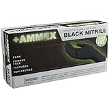 Ammex ABNPF Black Nitrile Glove, Medical Exam, Latex Free, Disposable, Powder Free