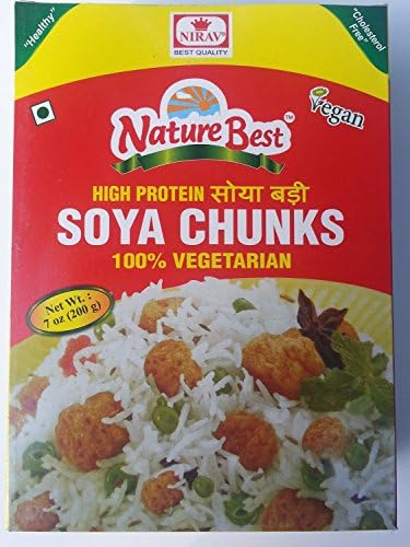 High Protein Texturized Soy Bean, 100% Vegetarian, Vegan. 1 Box of 200 G. (Soya Chunks)