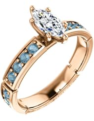 14K Rose Gold Marquise Cut White and Blue Diamond Ring -- LIFETIME WARRANTY