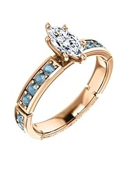 10K Rose Gold Marquise Cut White and Blue Diamond Ring -- LIFETIME WARRANTY