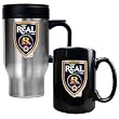 Real Salt Lake MLS Stainless Steel Travel Mug and Black Ceramic Mug Set - Primary Team Logo by Great American Products