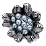 Pugster Mother's Day Jewelry Flower Gray Rhinestone Crystal Light Sky Blue Pearls Brooches Pins