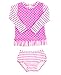 RuffleButts® Little Girls Hot Pink Striped Polka LS Rash Guard Bikini