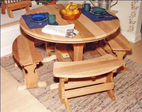 35" Red Cedar Round Trestle Picnic Table with 3-31" Benches