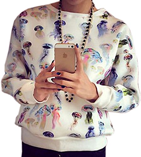 トレーナー セーター プルオーバー 部屋着 アニマルプリント くらげ カジュアル キュート エレガンス レディース 秋物 冬物 可愛いスカーフ付き R575