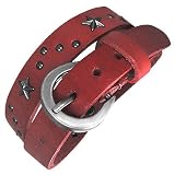 Beautiful Double Wrap Red Leather Bracelet, Star Stud Accents, Fits 5 to 7 Inches