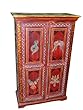 Home Decorative Red Painted Snake Charmer Rare Wooden Armoire Cabinet Chest From India