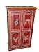 Home Decorative Red Painted Snake Charmer Rare Wooden Armoire Cabinet Chest From India