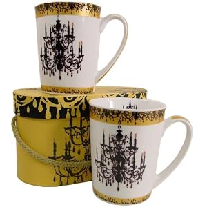 Baroque Chandeliers Gift set 2 Tall Porcelain Mugs in Carrying Case by Chandeliers