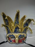 Venetian Jester Style Masquerade Papier Mache Mask in Blue
