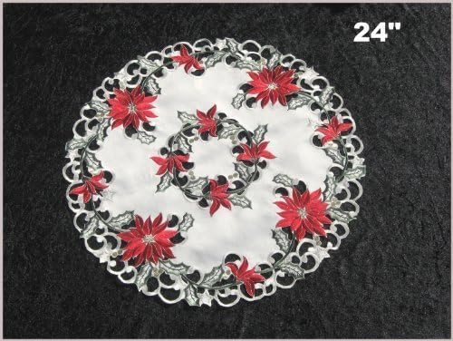 Red Poinsettia on Cream Doily, Sizes 8'',12",16" or 24", Selected By Clicking... by Doily Boutique