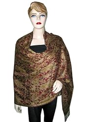 Mexican Red Jamawar Pashmina Shawl Wrap Throw Reversible Womens Stole