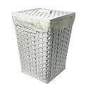 Square Rattan Hamper - White/Sage