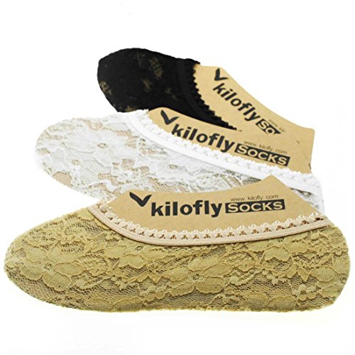 kilofly Lace Liner No Show Socks [Set of 3 Pairs]