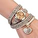 Women's Fashion Rhinstone Faux Leather Wrap Bracelet Quartz Watch with Heart Pendant (Grey)