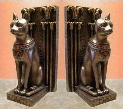 Ancient Egyptian BASTET BOOKENDS Real Bronze Powder Cast Statue Sculpture Pair