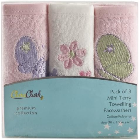Pink 3 Terry Face Washcloths Animal Prints & Decorative Embroidery