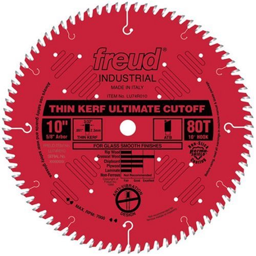 Freud LU74R010 10-Inch 80 Tooth ATB Thin Kerf Cut Off Saw Blade with 5/8-Inch Arbor and PermaShield Coating