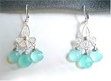 Silver Lotus Earrings with Green Chalcedony