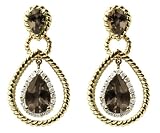 14k Yellow Gold Smoky Quartz and Diamond Earrings by Duneier of NY